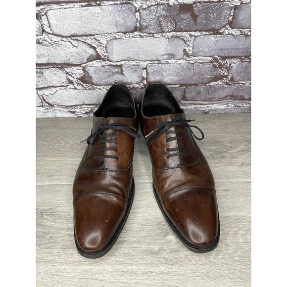 MAISON FORTE Hector Chocolate Brown Leather Cap Oxford Dress Shoes Men 12M US/45 - Picture 16 of 16
